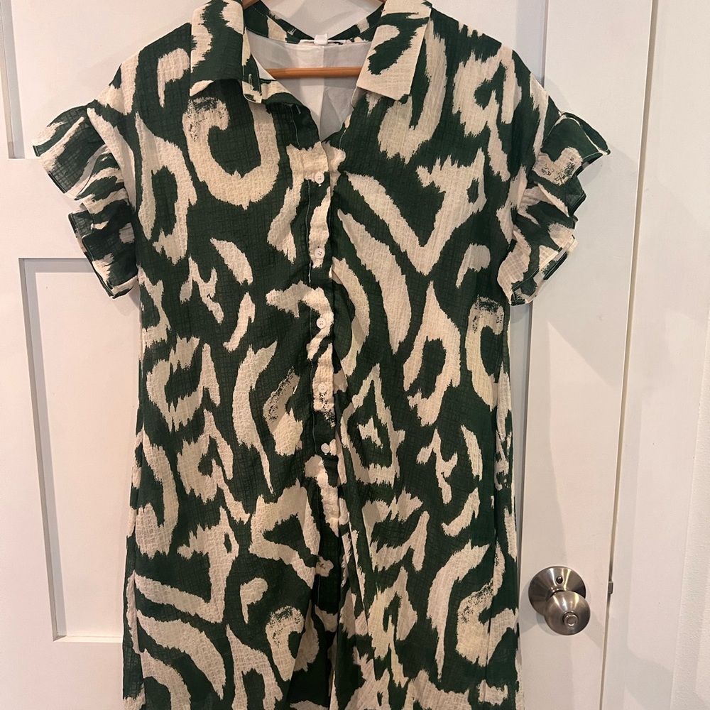 Green and Cream Animal Print Mini Dress